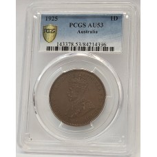 AUSTRALIA 1925 . ONE 1 PENNY . PCGS AU53